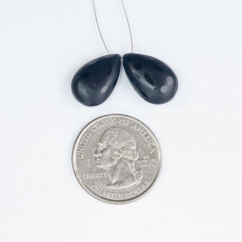 Frosted Black Spinel Briolette Pair Pear Shaped Spinel Pair Frosted Briolette Pair Black Briolette Pair Black Gemstone Pair Frosted Spinel SKU: 110401-Spinel Beads-Planet Gemstones