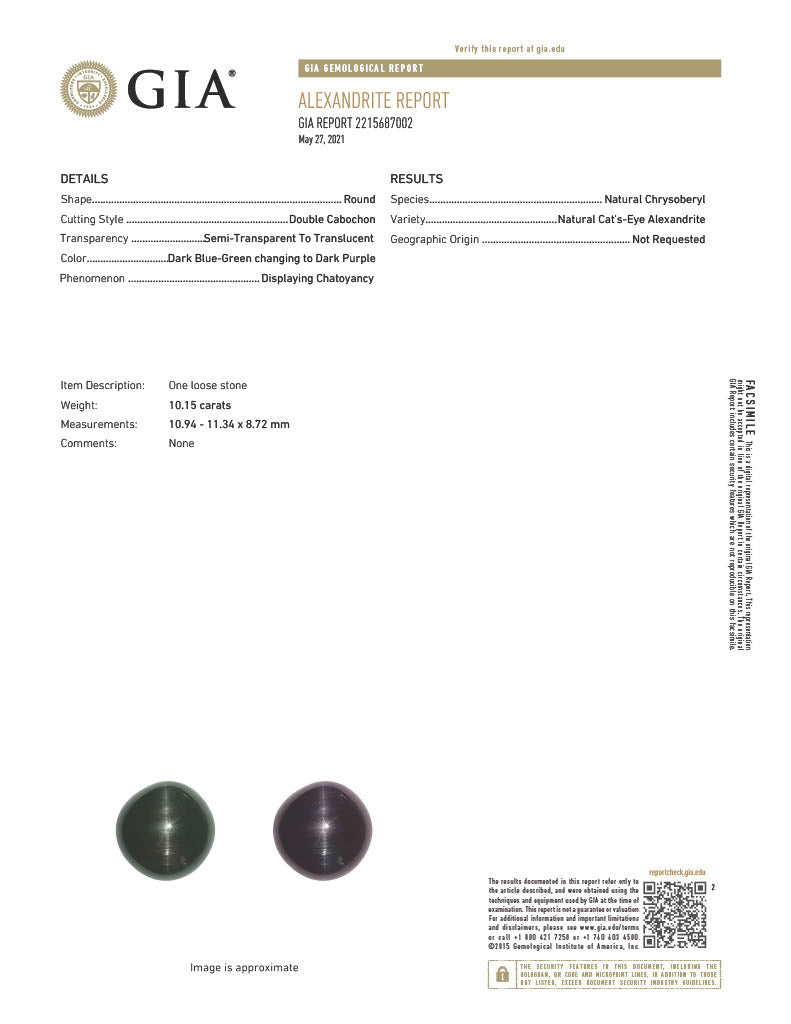 GIA certified 10cts Alexandrite Cat's Eye Round 11mm-Alexandrite-Planet Gemstones