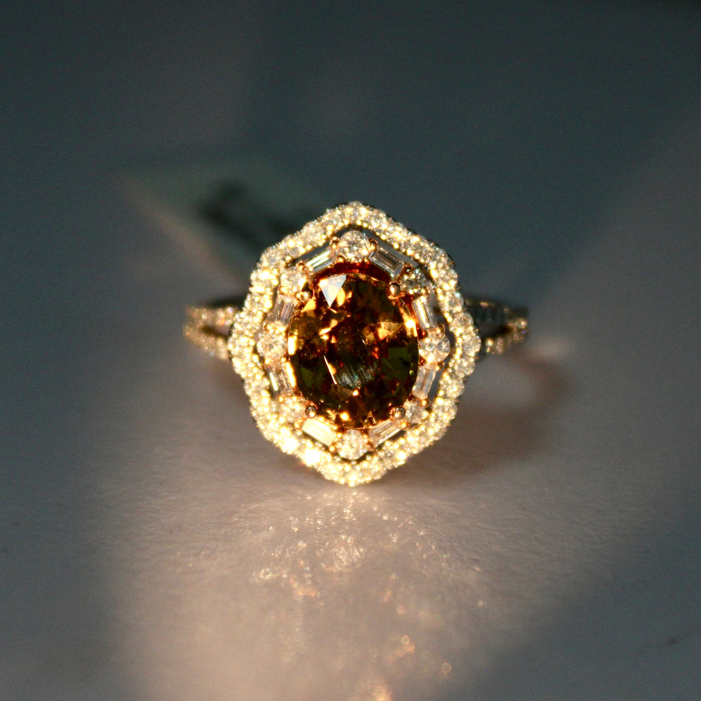 GIA Certified 4.20ct Alexandrite and Diamond 14k Multi tone Gold Women's Ring-Rings-Planet Gemstones