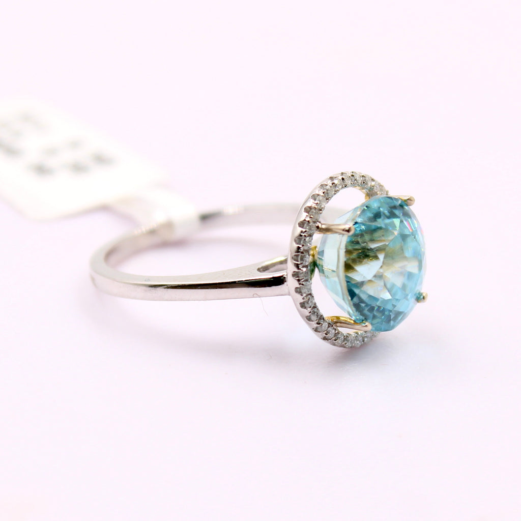 Zircon and Diamond Ring with 14k White gold-Rings-Planet Gemstones