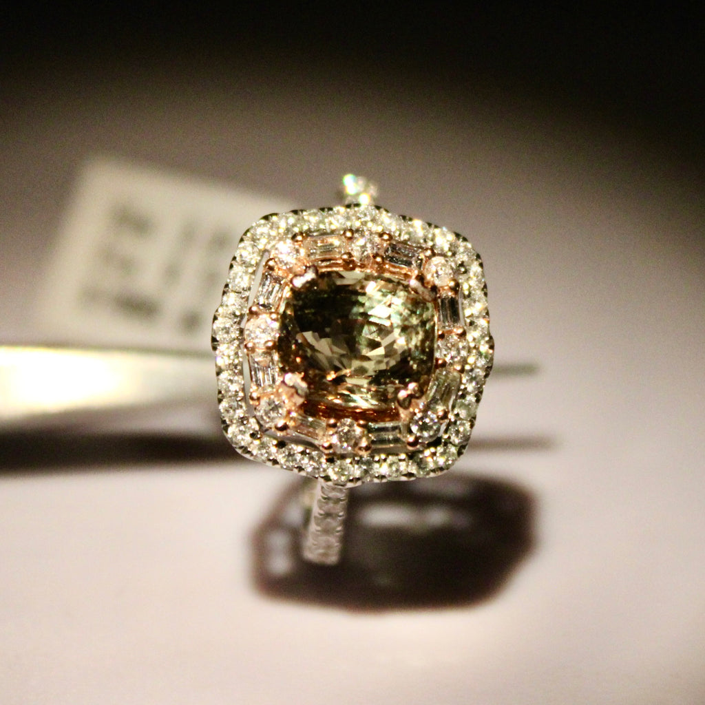 GIA Certified 3.73ct Alexandrite and Diamond with 14k Multi Gold Women's Ring-Rings-Planet Gemstones