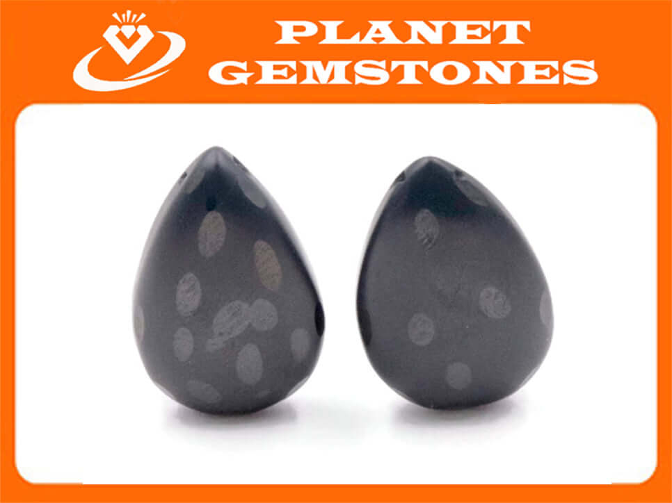 Frosted Black Spinel Briolette Pair Pear Shaped Spinel Pair Frosted Briolette Pair Black Briolette Pair Black Gemstone Pair Frosted Spinel SKU: 110401-Spinel Beads-Planet Gemstones