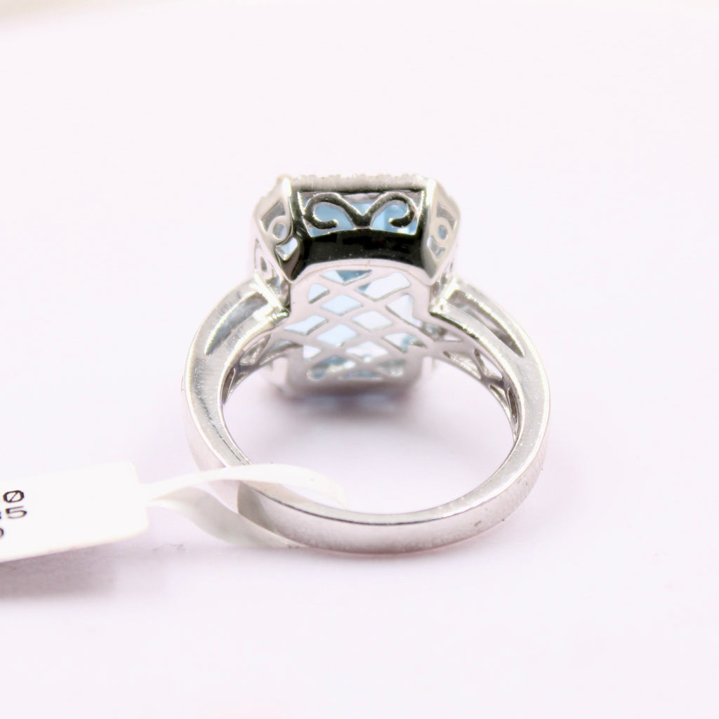 Aquamarine and Diamond Ring with 14k White gold-Rings-Planet Gemstones
