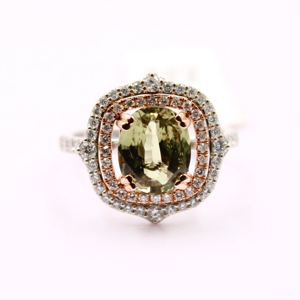 GIA certified 3.16 ct Alexandrite and diamond ring 14k multi tone cocktail ring-Planet Gemstones