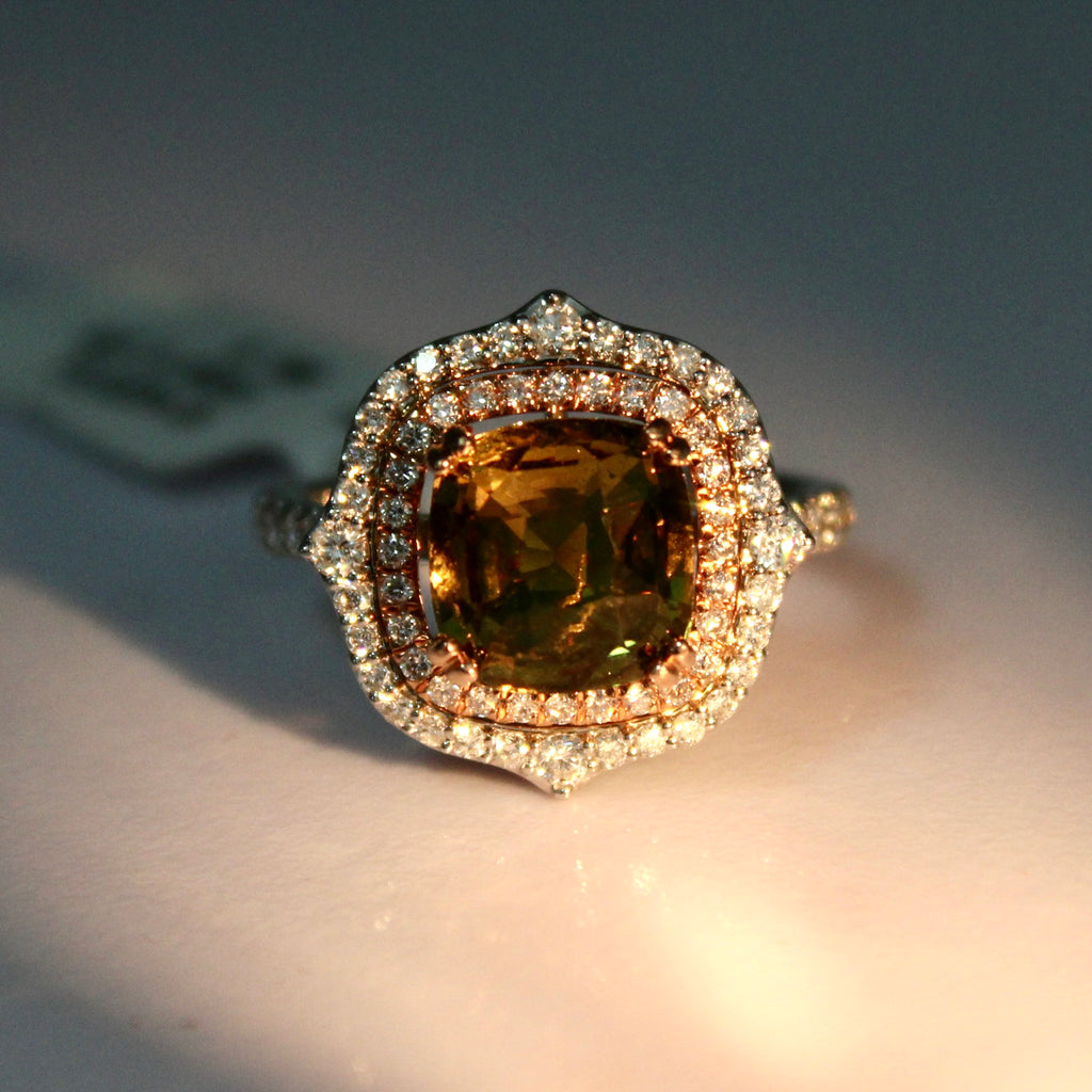 GIA Certified 4.65ct Alexandrite and Diamond with 14k Multi Gold Women's Ring-Planet Gemstones