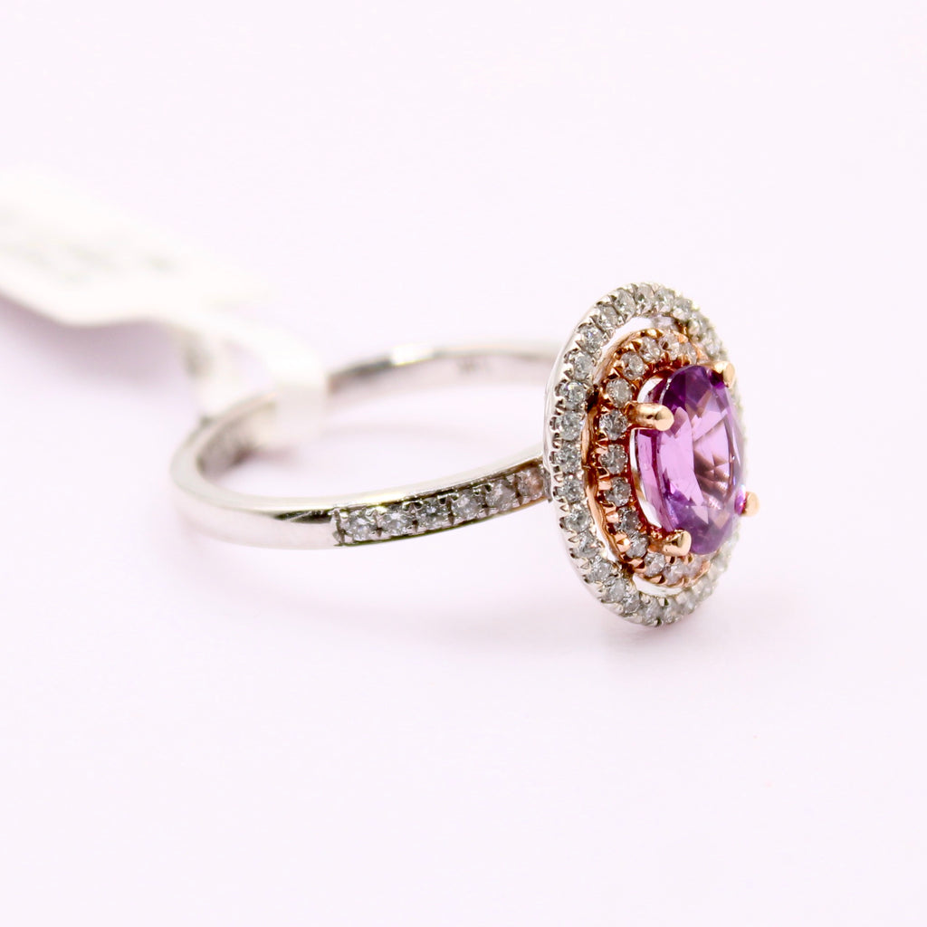 Pink Sapphire with Diamond Ring-Rings-Planet Gemstones