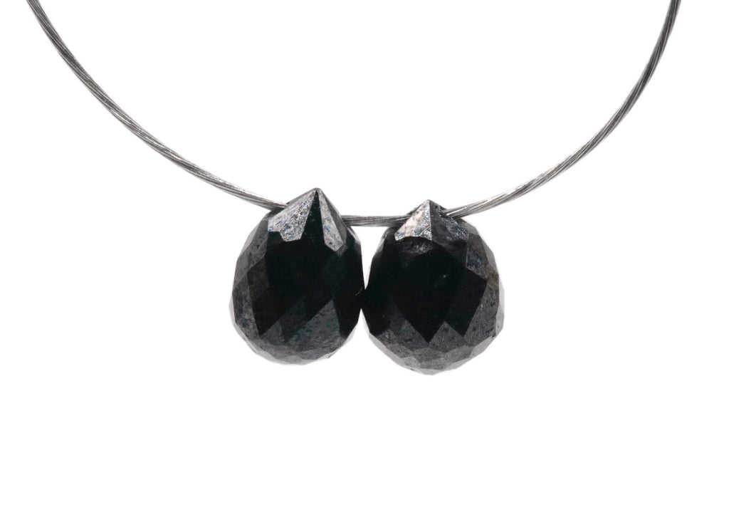 Black Diamond Briolette Drops-Diamond Beads-Planet Gemstones