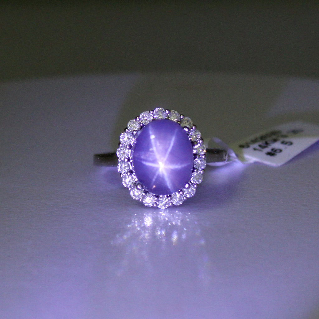 Star Sapphire with Diamond Ring-Rings-Planet Gemstones