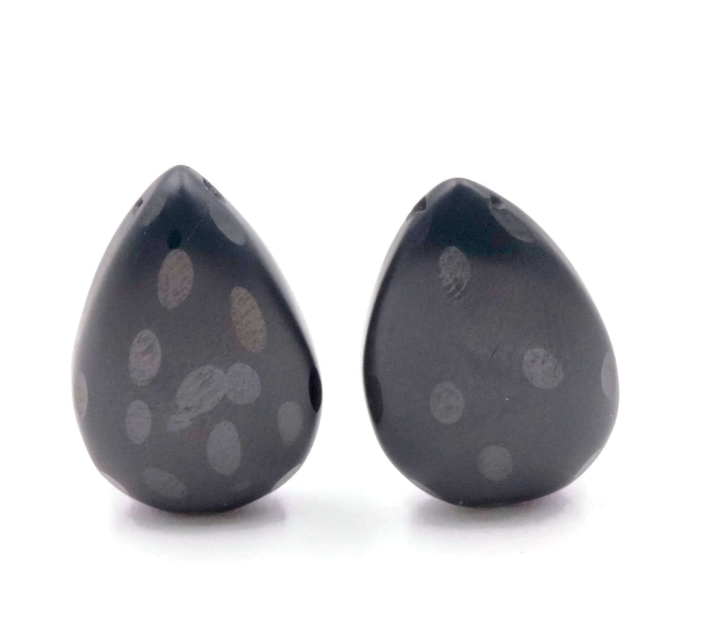 Frosted Black Spinel Briolette Pair Pear Shaped Spinel Pair Frosted Briolette Pair Black Briolette Pair Black Gemstone Pair Frosted Spinel SKU: 110401-Spinel Beads-Planet Gemstones