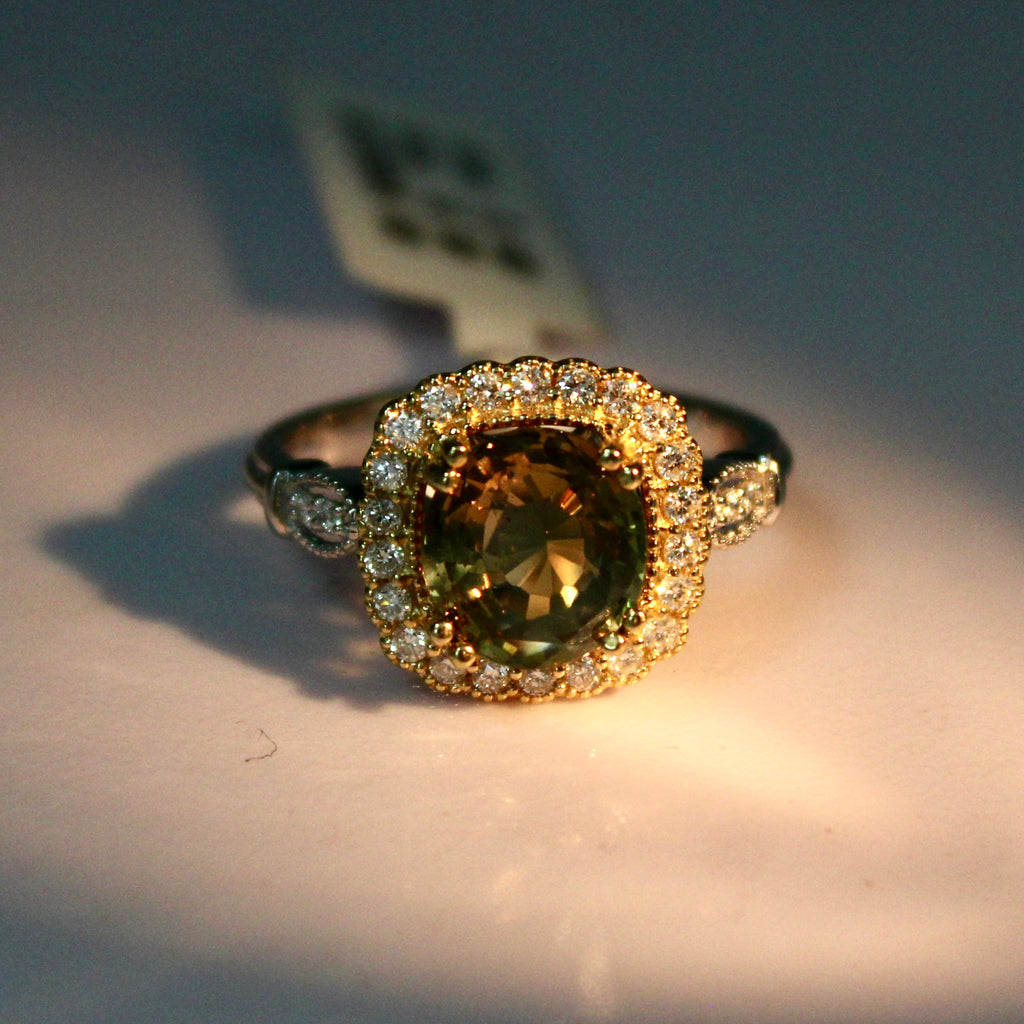 GIA Certified 2.9ct Alexandrite and Diamond 14k multi tone women cocktail Ring-Rings-Planet Gemstones