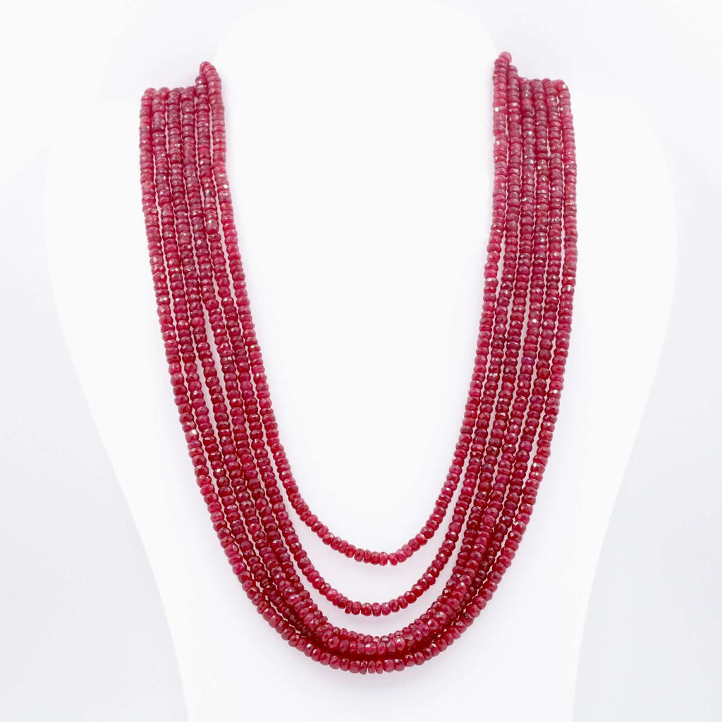 Ruby Necklace Ruby Gemstone Necklace Beaded Necklace Long Necklace Faceted Rondelle Necklace Layered Necklace Indian Necklace SKU:6142843-Jewelry-Planet Gemstones