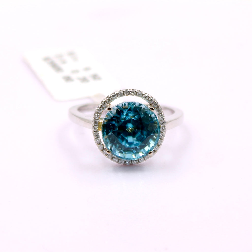 Zircon and Diamond Ring with 14k White gold-Rings-Planet Gemstones