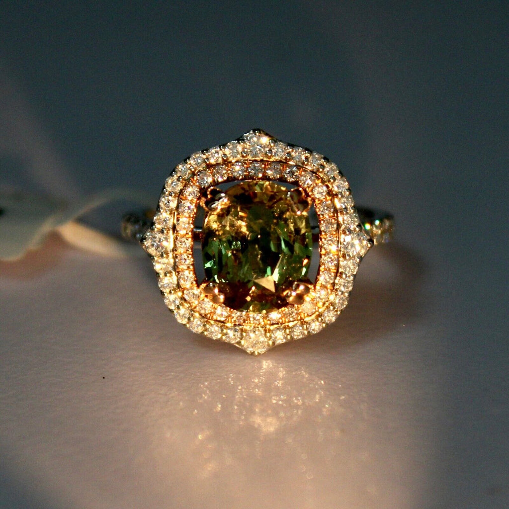 GIA certified 3.16 ct Alexandrite and diamond ring 14k multi tone cocktail ring-Planet Gemstones