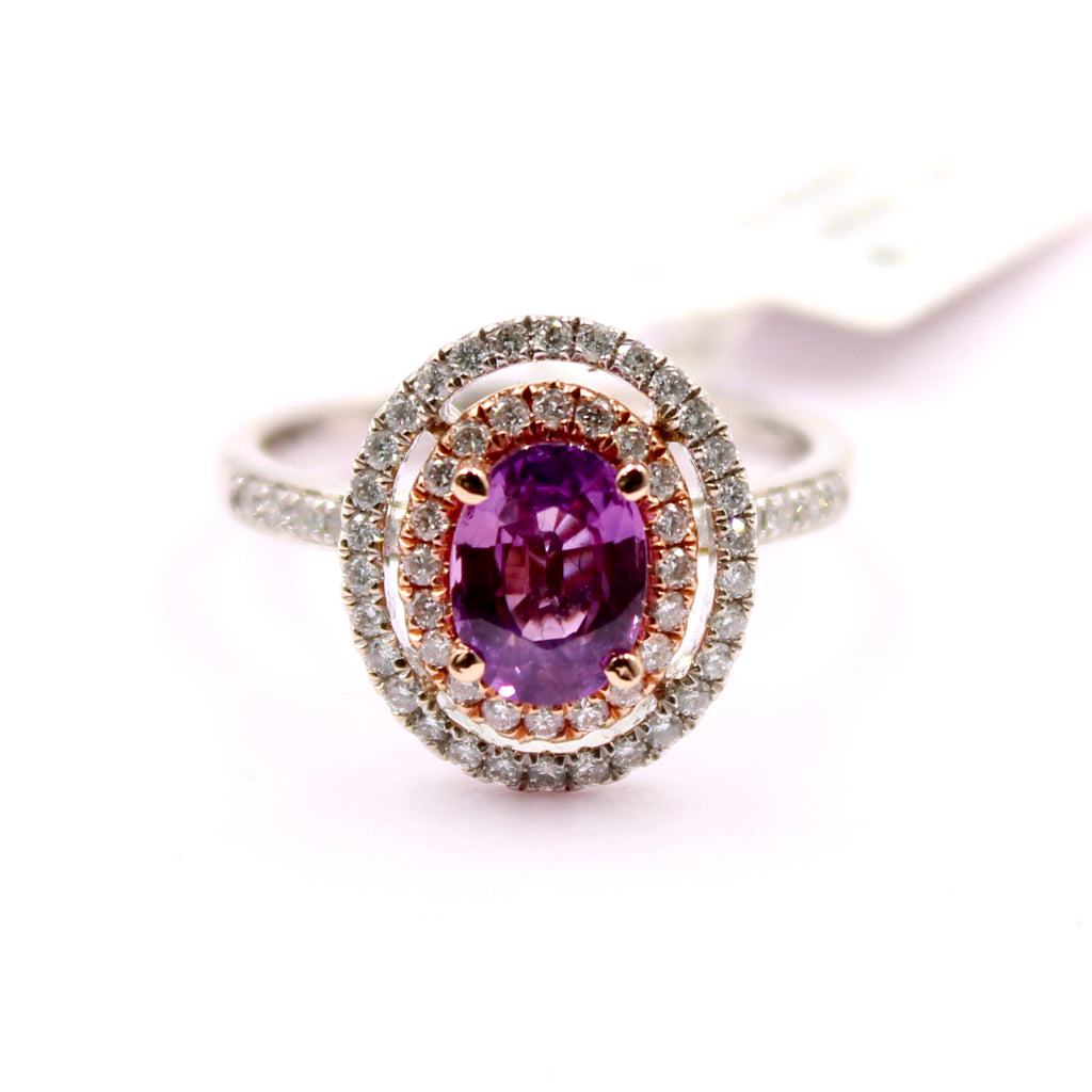 Pink Sapphire with Diamond Ring-Rings-Planet Gemstones