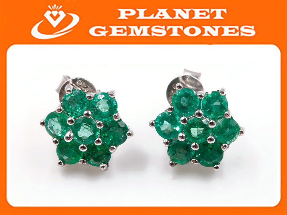 Natural Emerald Emerald cluster stud Earrings SKU:6142032-Emerald-Planet Gemstones