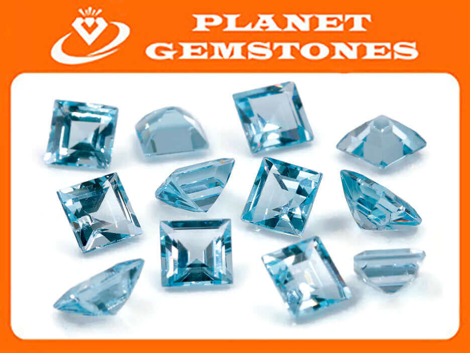 Natural Blue Topaz Gemstone Genuine Blue Topaz Faceted November Birthstone Blue Topaz Sky Blue Topaz Square 9.00mm 4.18cts SKU:114609-Blue Topaz-Planet Gemstones