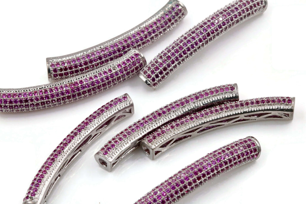 Micro Pave Beads Pave beads Curve Tube shape beads blue cz beads green cz beads red cz beads color Cz micro pave Curve Tube Shape 35x5mm SKU:6142290-Beads-Planet Gemstones