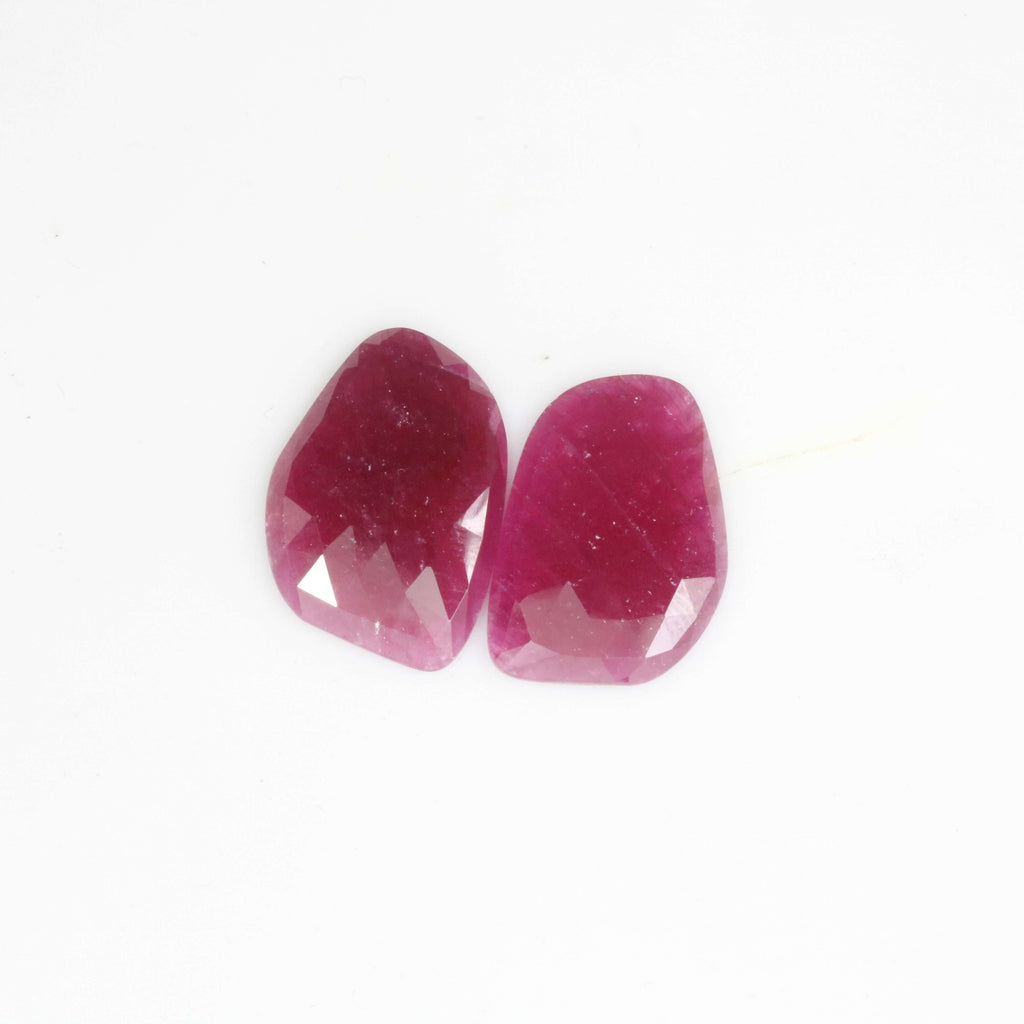 Natural Ruby Pair Rose Cut Cabochon Ruby Slice Faceted Ruby Pair Ruby Faceted Gemstone Pair Fancy Shape Pair Rose Cut Ruby SKU 110382-Ruby-Planet Gemstones