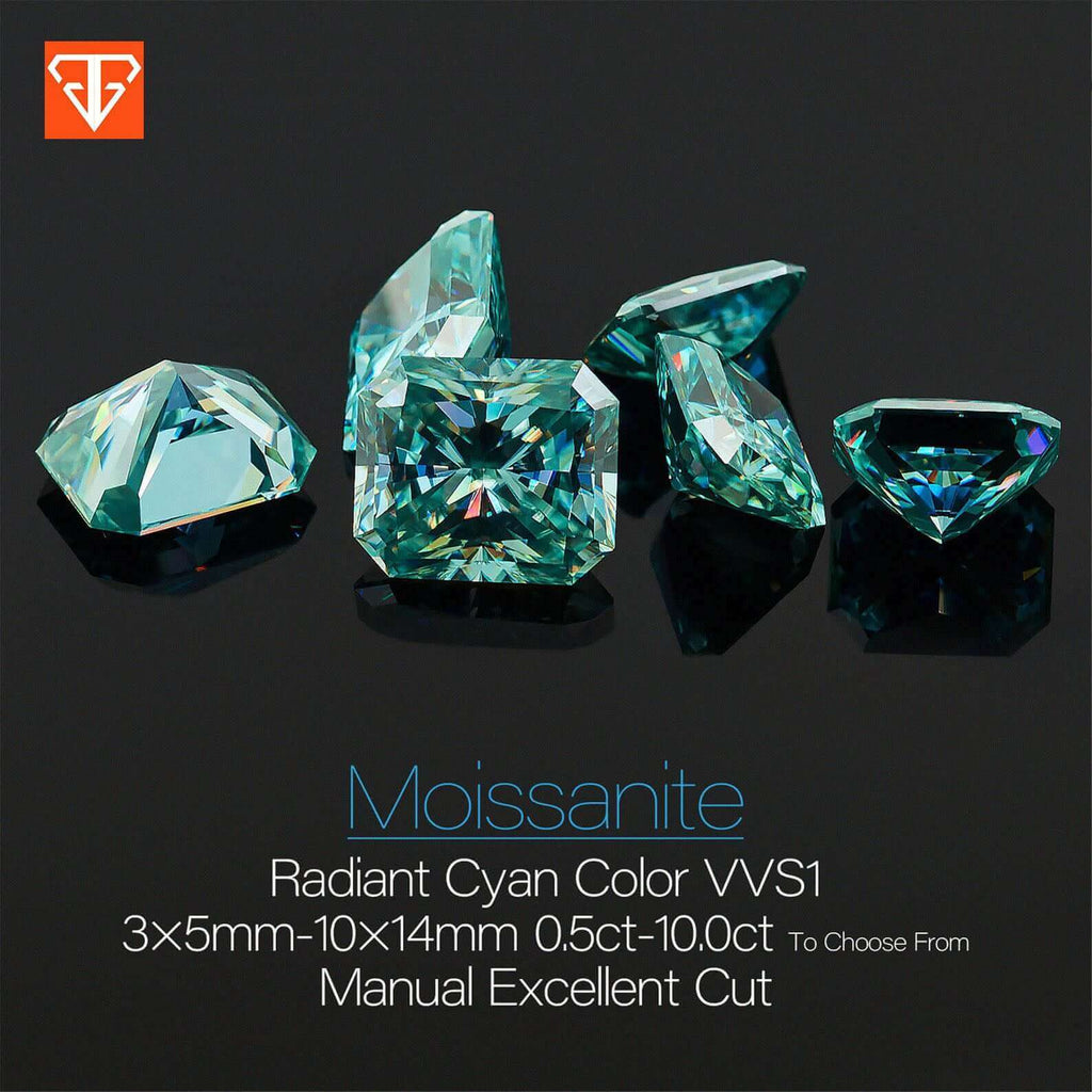 Cyan Blue Moissanite Emerald Cut-Moissanite-Planet Gemstones