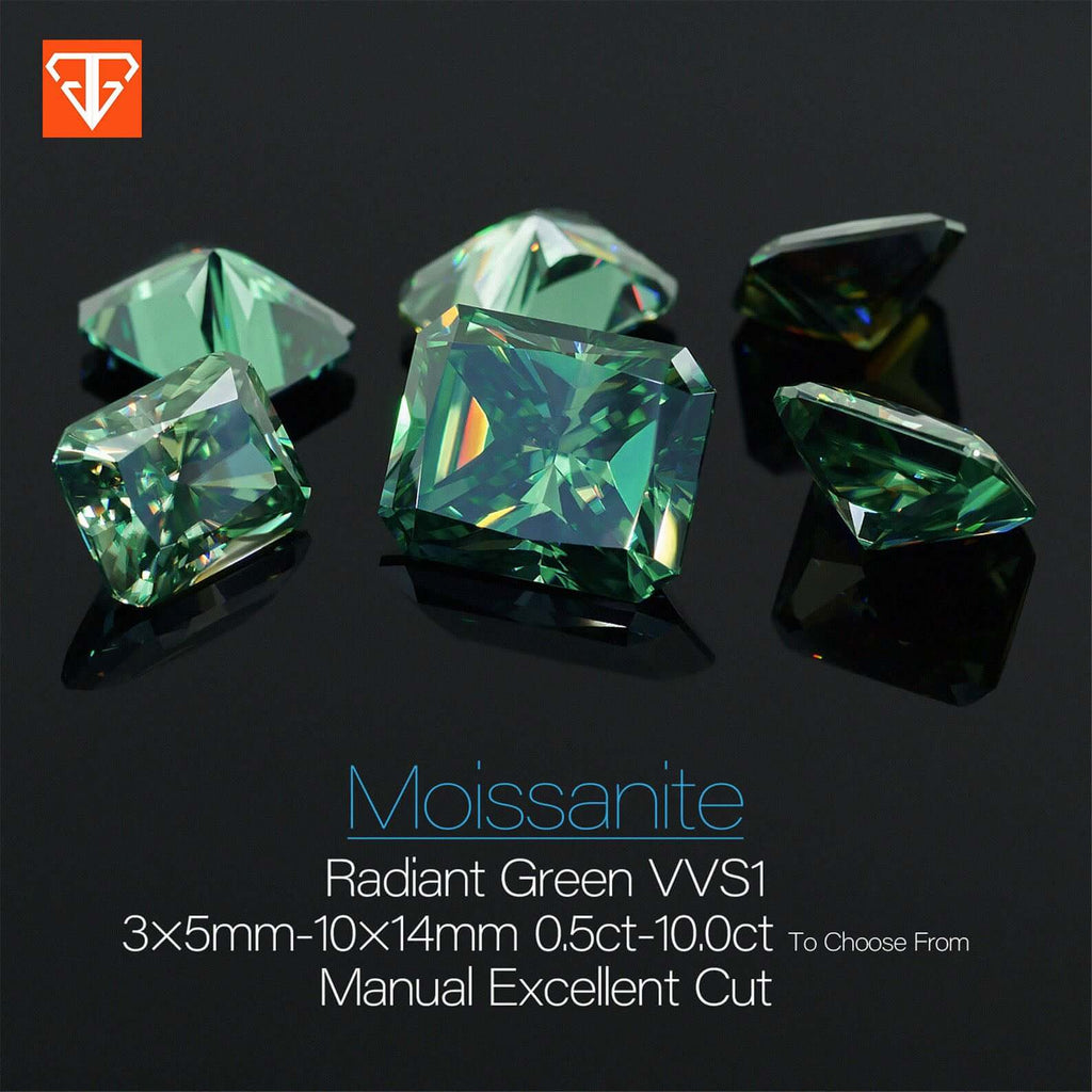 Green Moissanite Moissanite Gemstone Faceted Moissanite Loose Stone Radiant Cut Moissanite 7X5mm, 8X6mm SKU: 114491,114492-Moissanite-Planet Gemstones