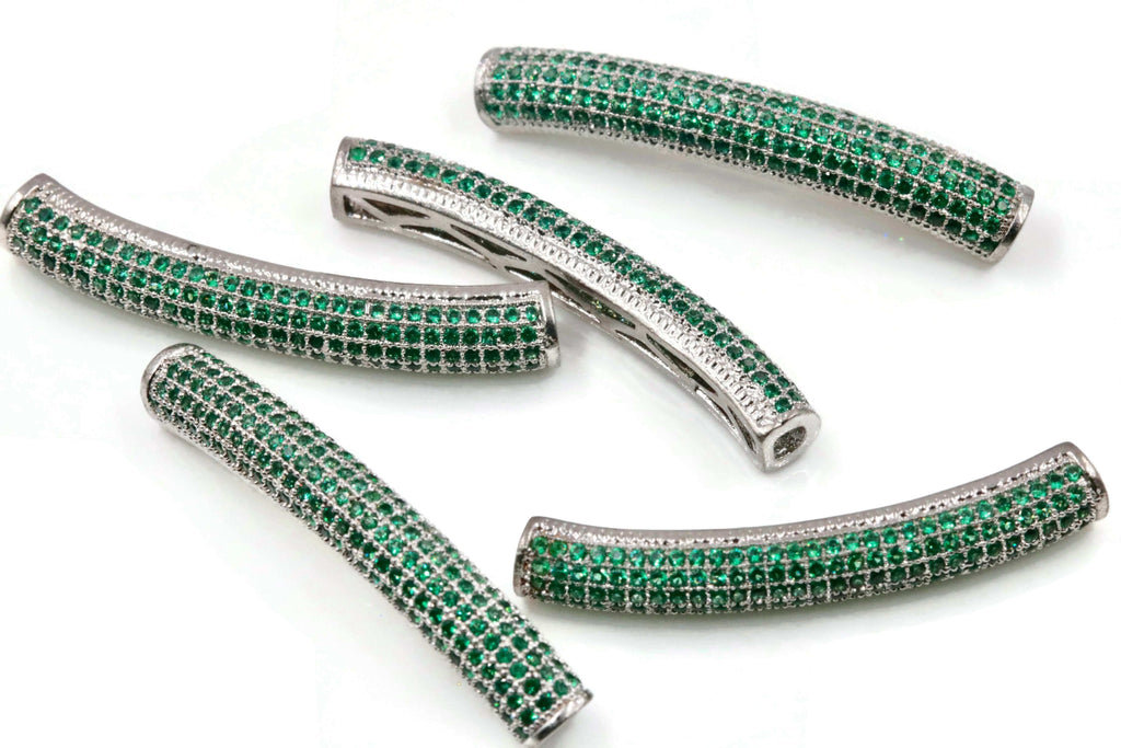 Micro Pave Beads Pave beads Curve Tube shape beads blue cz beads green cz beads red cz beads color Cz micro pave Curve Tube Shape 35x5mm SKU:6142290-Beads-Planet Gemstones