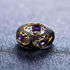 Blue Topaz Ring Amethyst Ring Garnet Ring Vintage Ring Genuine 925 Sterling Silver Ring Handmade Ring for Women-RING-Planet Gemstones