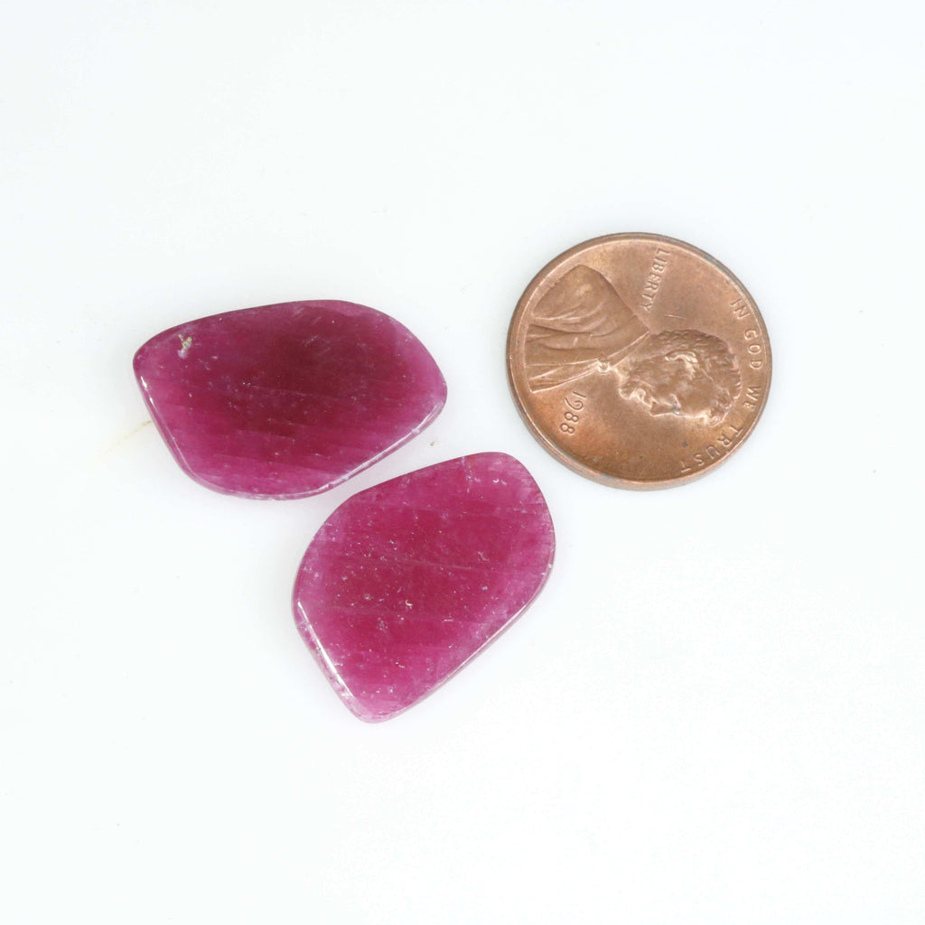 Natural Ruby Pair Rose Cut Cabochon Ruby Slice Faceted Ruby Pair Ruby Faceted Gemstone Pair Fancy Shape Pair Rose Cut Ruby SKU 110382-Ruby-Planet Gemstones