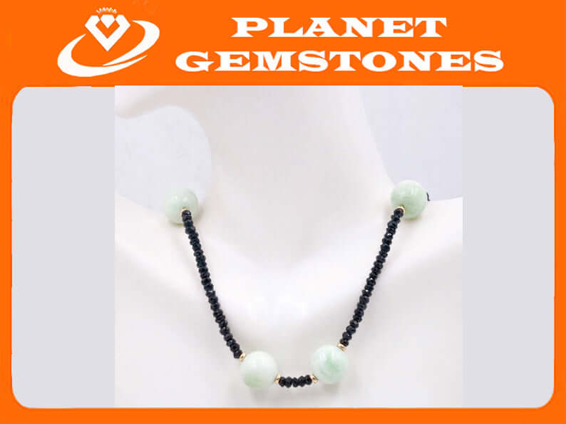 14K YG Amazonite and Black Spinel Necklace-Planet Gemstones