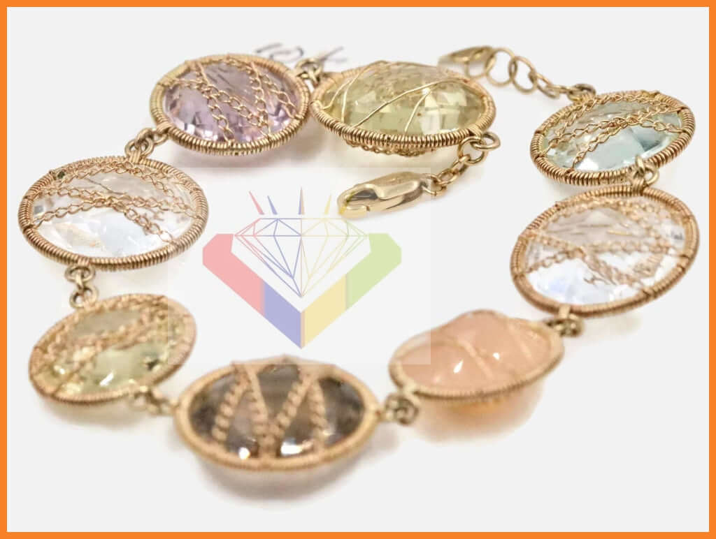 10K Multi Gemstone Wire and chain wrap Bracelet SKU:00107875 DIY Jewelry Supplies-Planet Gemstones