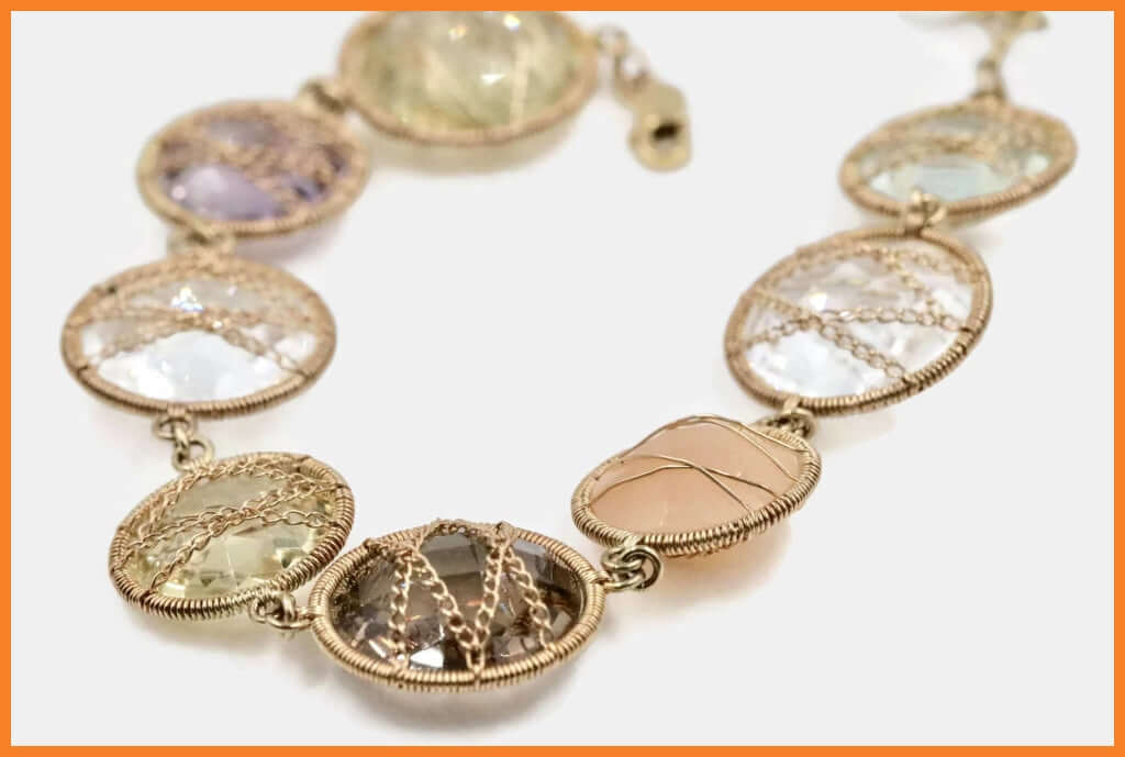 10K Multi Gemstone Wire and chain wrap Bracelet SKU:00107875 DIY Jewelry Supplies-Planet Gemstones