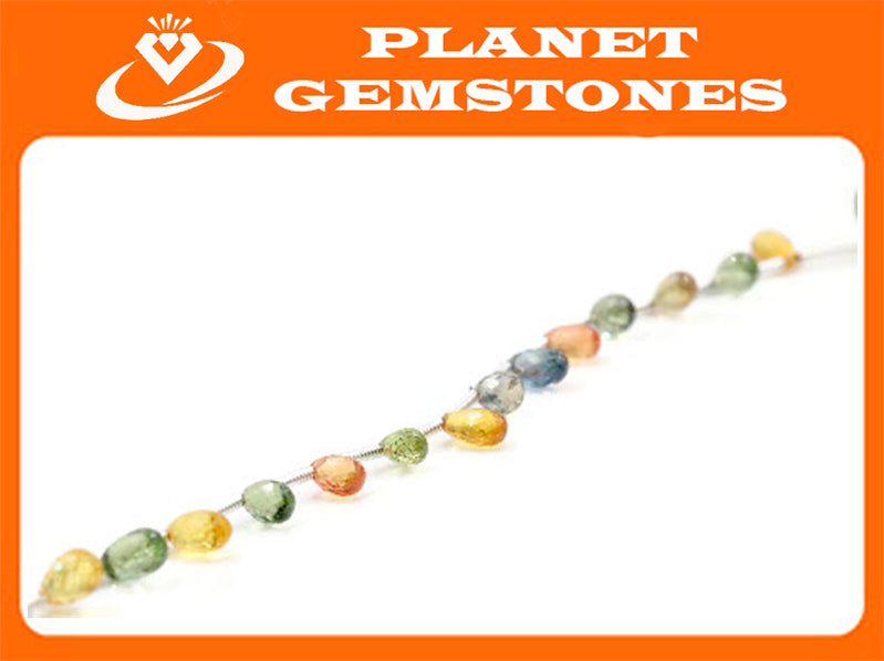 Natural Multi-Color Sapphire Necklace Sapphire Beads September birthstone pink, blue, orange sapphire green Approx 5x3mm PR SKU:113035-Planet Gemstones
