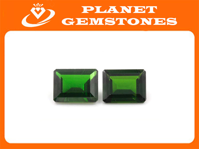 Natural Chrome Green Gemstone green stone natural chrome stone green diopside gems 9x7mm Octagon 2pcs set Pair DIY Jewelry Supplies-Planet Gemstones