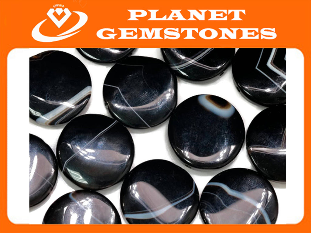 Natural Agate Natural Agate Bead Necklace Agate Gemstone Agate Beads DIY Jewelry beads Black AGATE 3 Matching Pairs 31mm-Planet Gemstones