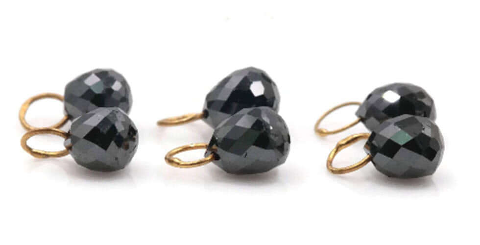 Black Diamond Diamond Briolette Black Diamond Beads Black Diamond Drops Natural Black Diamond For April Beads 18KT YG 4X3MM 0.70CT-Planet Gemstones
