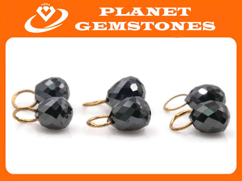 Black Diamond Diamond Briolette Black Diamond Beads Black Diamond Drops Natural Black Diamond For April Beads 18KT YG 4X3MM 0.70CT-Planet Gemstones