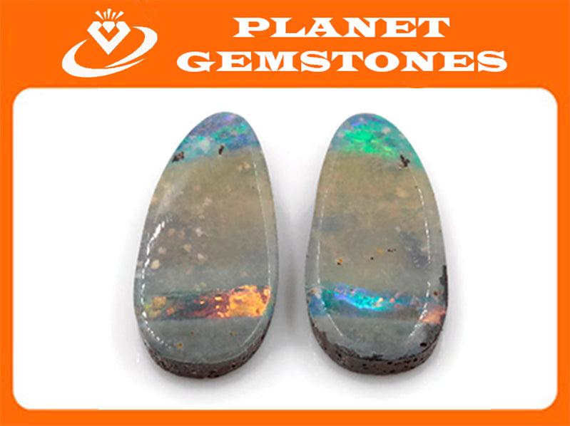 Natural Australian Boulder Opal Genuine Opal Stone Aussie Boulder Opal Stone Pair 6.17ct DIY Jewelry Supplies-Planet Gemstones