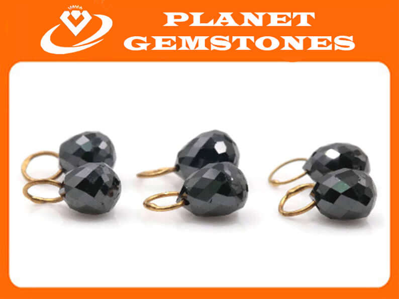 Black diamond Diamond Briolette Black Diamond Beads Black Diamond drops Natural Black Diamond For april beads 18KT YG 4X3MM 0.60CT-Planet Gemstones