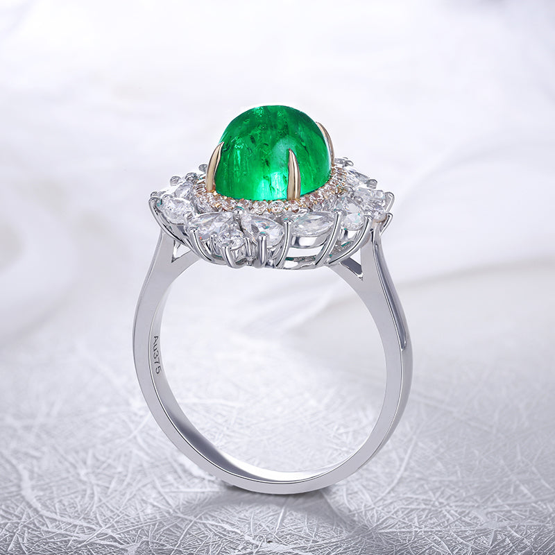 Women's luxury cocktail ring with colombian emerald and jewelems diamond-Planet Gemstones