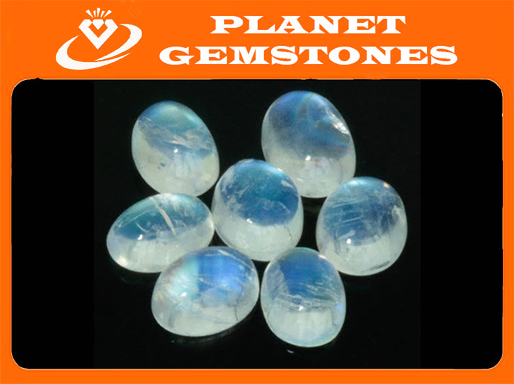 Natural Moonstone Blue moonstone Rainbow Moonstone June Birthstone Moonstone DIY jewelry Supplies Moonstone cabs 8x6mm 1 pc 1.2ct-Planet Gemstones