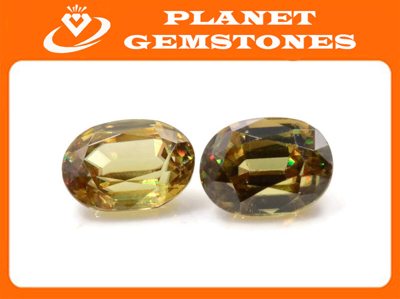 Natural Sphene Titanite Sphene Green Sphene Titanite Sphene Gemstone Green Titanite Faceted Sphene Natural Sphene Pair Oval 8x6mm 3.25ct-Planet Gemstones