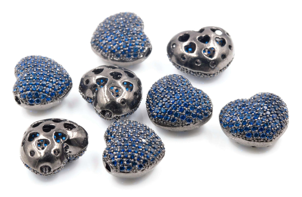 1PC Black Rhodium plated Red, Green or Blue Micro Pave Beads Heart Shape 12x15mm SKU: 6142287,88,89-Beads-Planet Gemstones