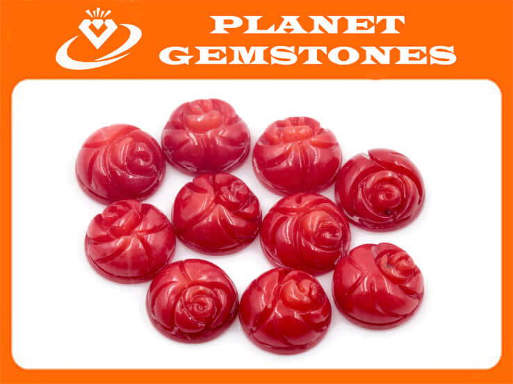 Coral Rose Flower Beads Coral Beads DIY Jewelry Supply Red Coral Flowers Flat Base Beads 8mm Coral cabochon beads 10PCS set-Planet Gemstones