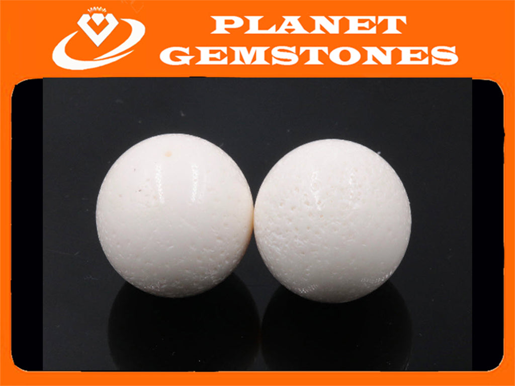 Natural White Coral Beads Round 24mm 2pcs SET DIY Jewelry Supplies Agate beads-Planet Gemstones