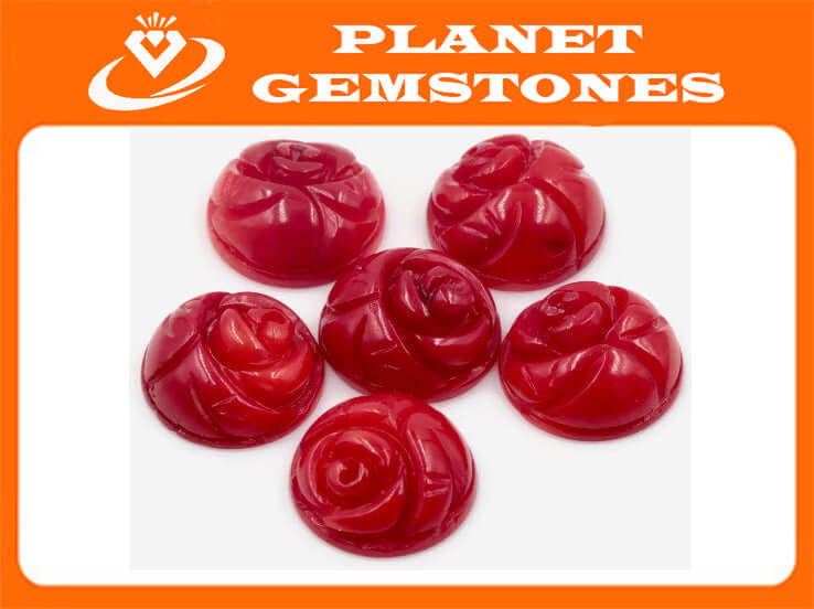 Coral Rose Flower Beads Coral Beads DIY Jewelry Supply Red Coral Flowers Flat Base Beads 12mm Coral carved beads 6PCS set-Planet Gemstones
