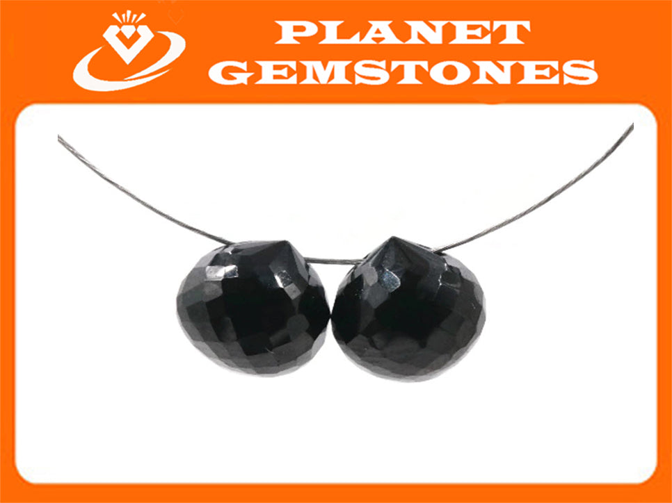 Natural Black Spinel, Onion Shaped Spinel, Faceted Black Spinel, DIY Jewelry Supply Black Spinel beads black spinel stone, 8mm, 9-10ct-Planet Gemstones