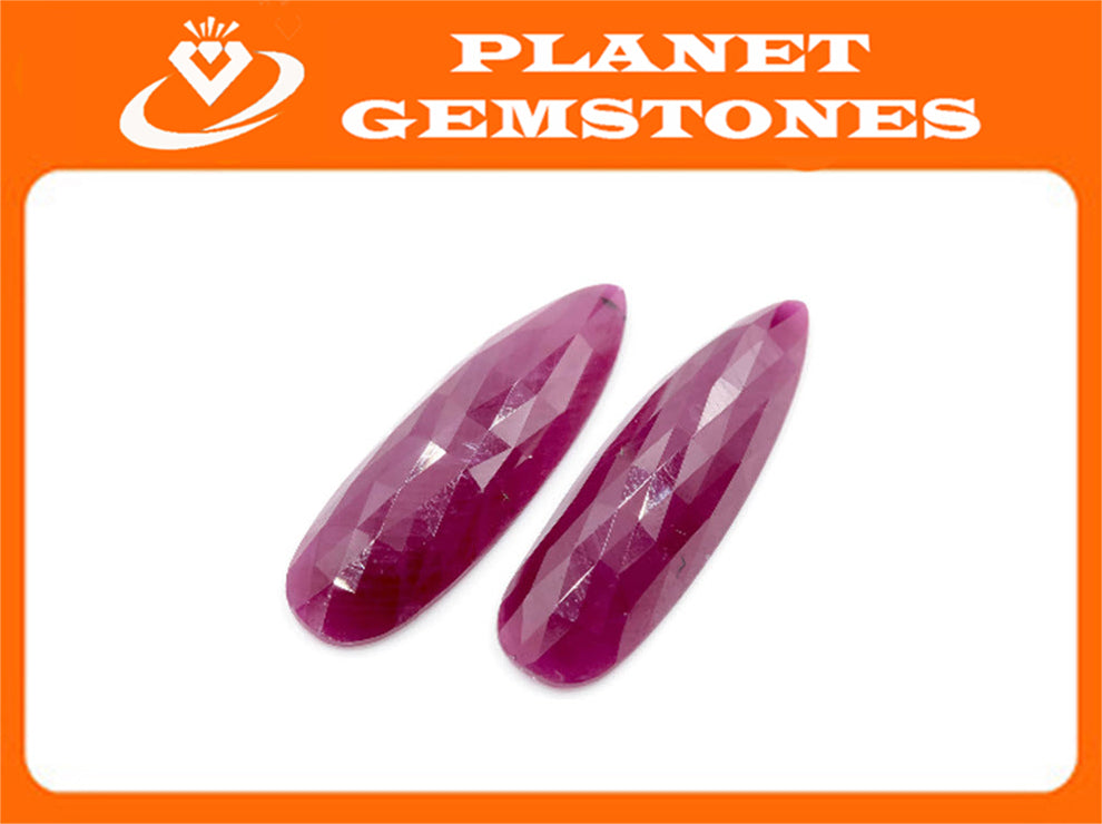 Natural Ruby DIY Jewelry Supply Ruby July Birthstone Rose Cut Ruby Gemstone Genuine Ruby Ruby pair 32.18ct 32x9mm Ruby Rose cut-Ruby-Planet Gemstones