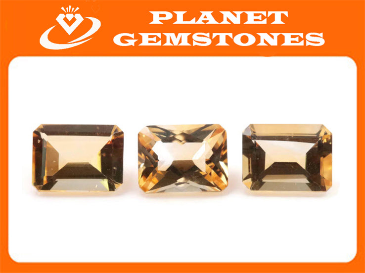 Natural Citrine Quartz Citrine Octagon Citrine Loose Gemstone DIY Jewelry Supply November Birthstone Golden Citrine Quartz 3pcs 8x6mm 3.92ct-Planet Gemstones