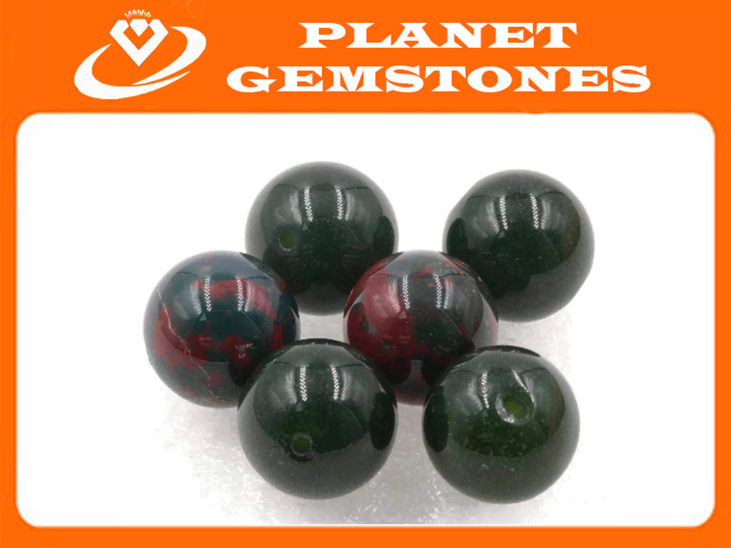 Natural Blood Stone Agate Beads RD 14mm 6pcs SET DIY Jewelry Supplies 113ct Agate beads-Planet Gemstones