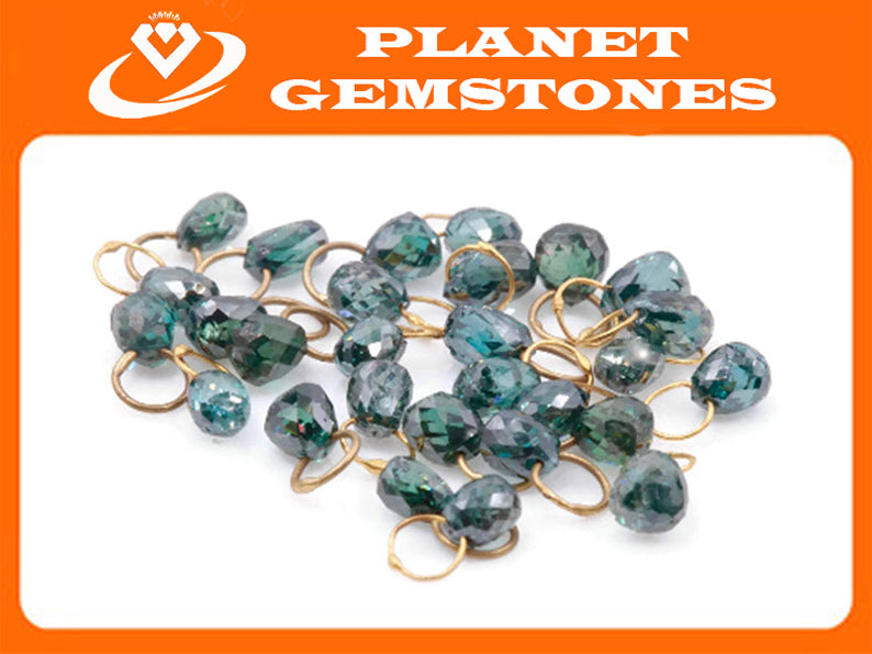 Natural Diamond Blue Diamond Briolette DIY Jewelry Supply Diamond April Birthstone Blue Diamond Briolette 18KT YG 4X3MM 0.23ct-Planet Gemstones