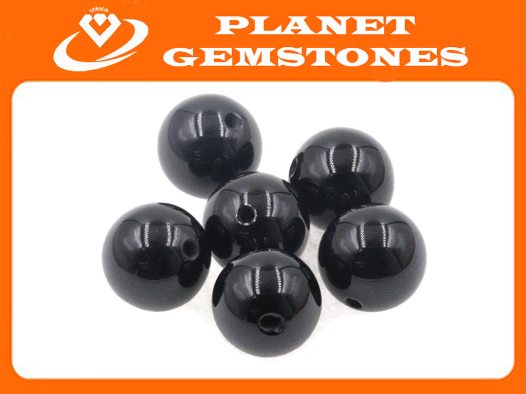 Natural Black Onyx Beads RD 13mm 6pcs SET DIY Jewelry Supplies 72ct Agate beads-Planet Gemstones